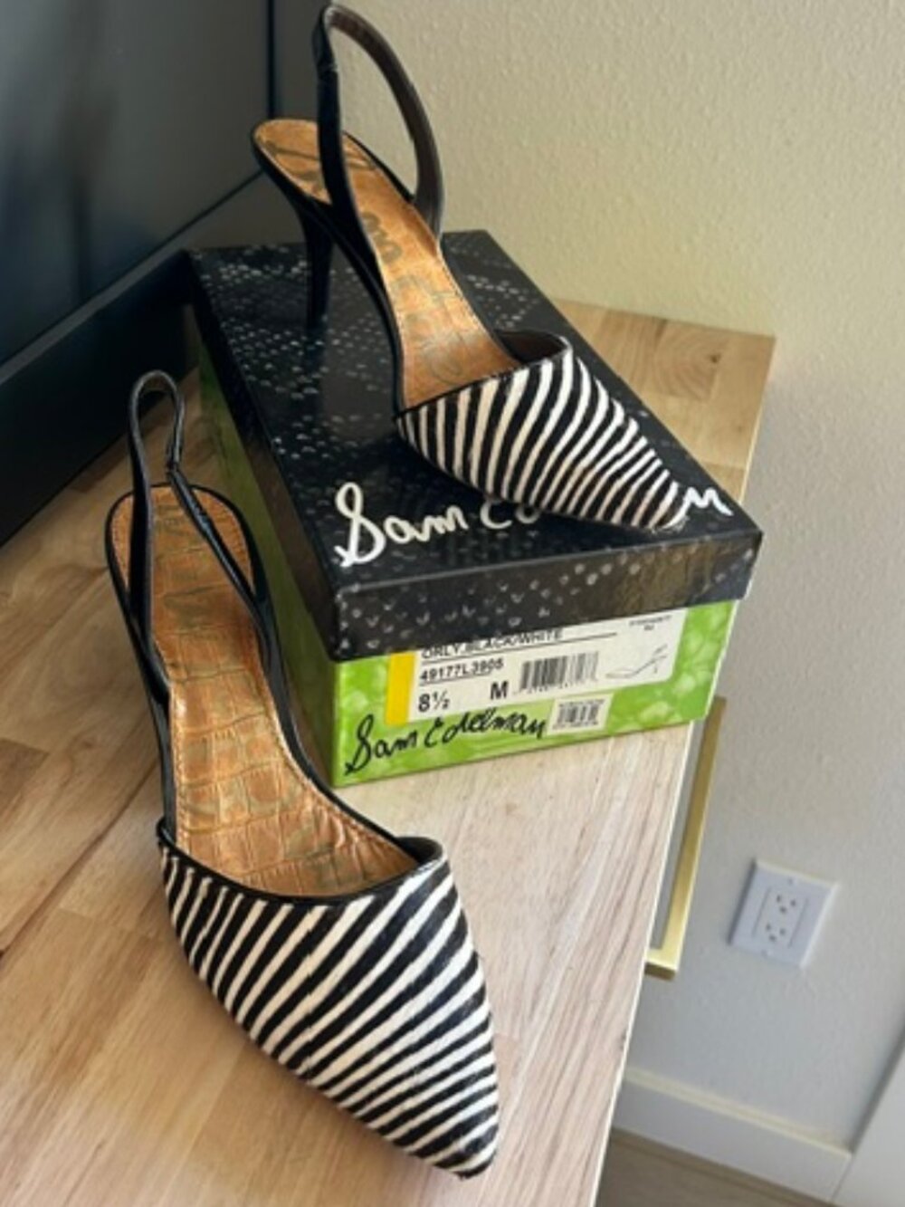 Sam Edelman Zebra Calf Hair Slingback Kitten Heels — Sz 8.5